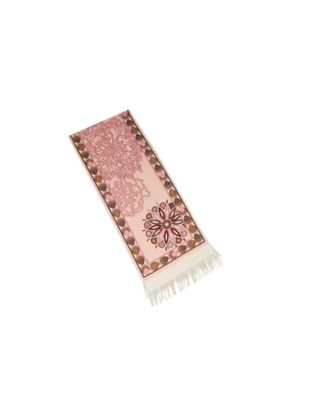 Emilio Pucci Scarf 62.5x13 Pink Red  Floral Psychedelic Fringe Shawl Neck Wrap